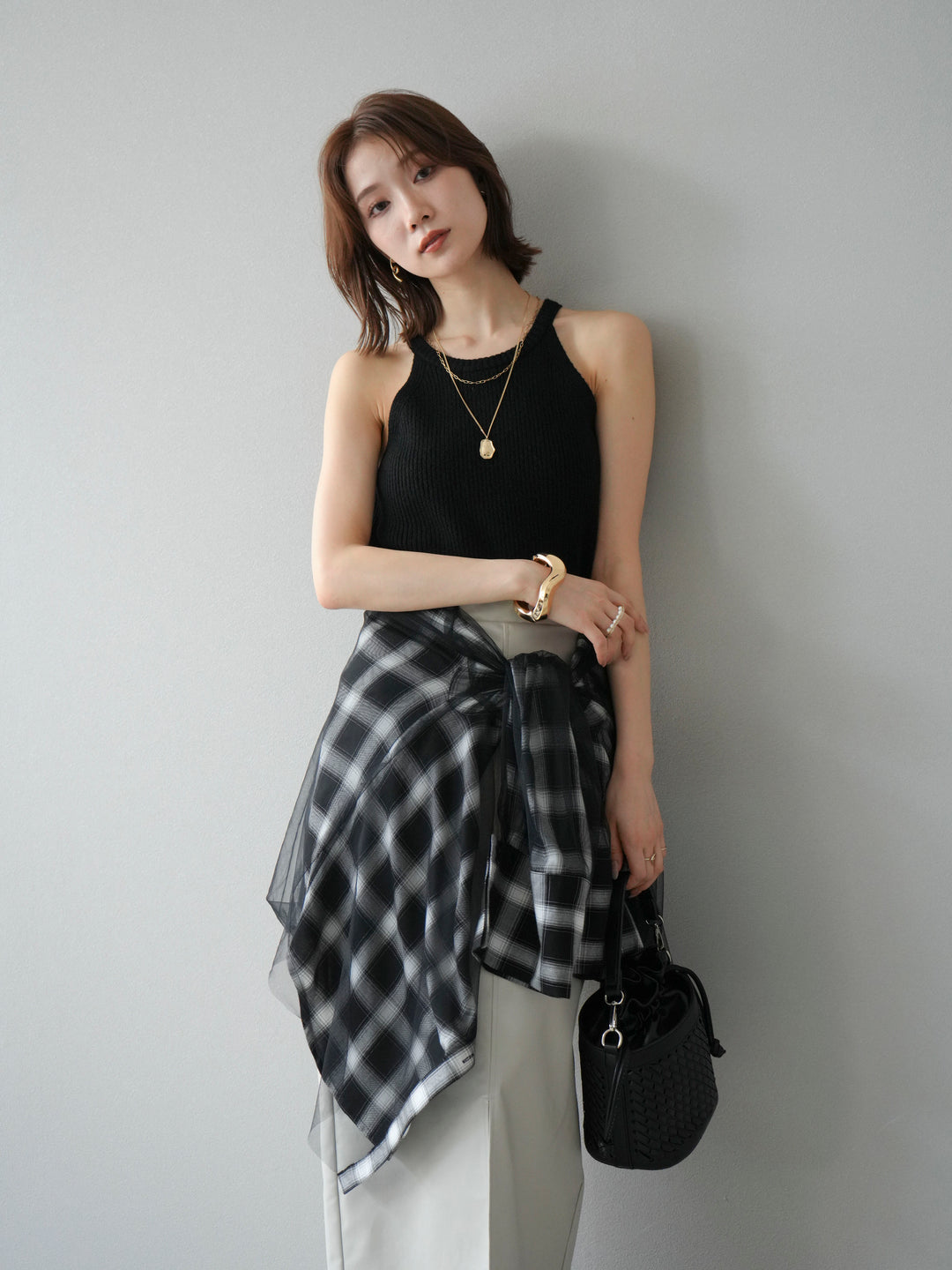 [予約]リブニットアメスリタンクトップ/ブラック