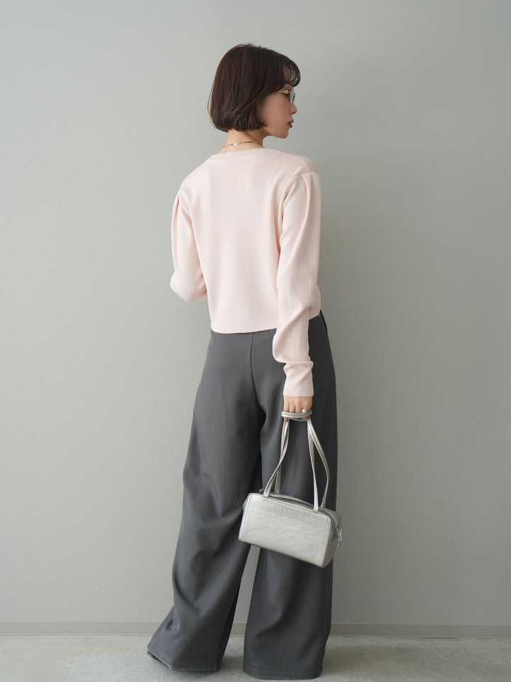 [SET]クリアボタンタックニットカーディガン+ベルトループデザインワイドパンツ(2set)