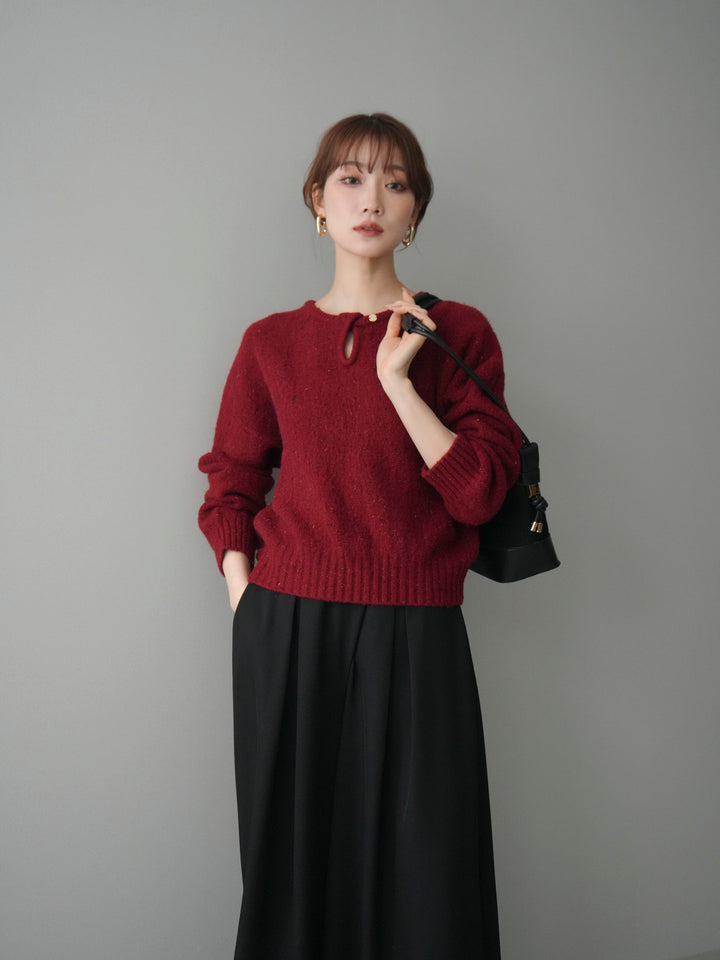 [予約]ツイストネックラメネップヤーンニットプルオーバー/red