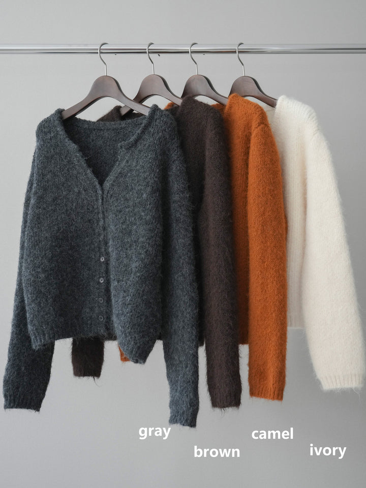 [SET]キーネックシャギーニットカーディガン+カーゴデザインコクーンデニムパンツ(2set)