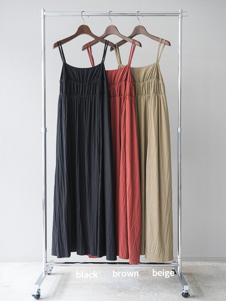 [SET]レーヨンシャーリングキャミワンピース+リネンライクノースリーブダブルジレ(2set)