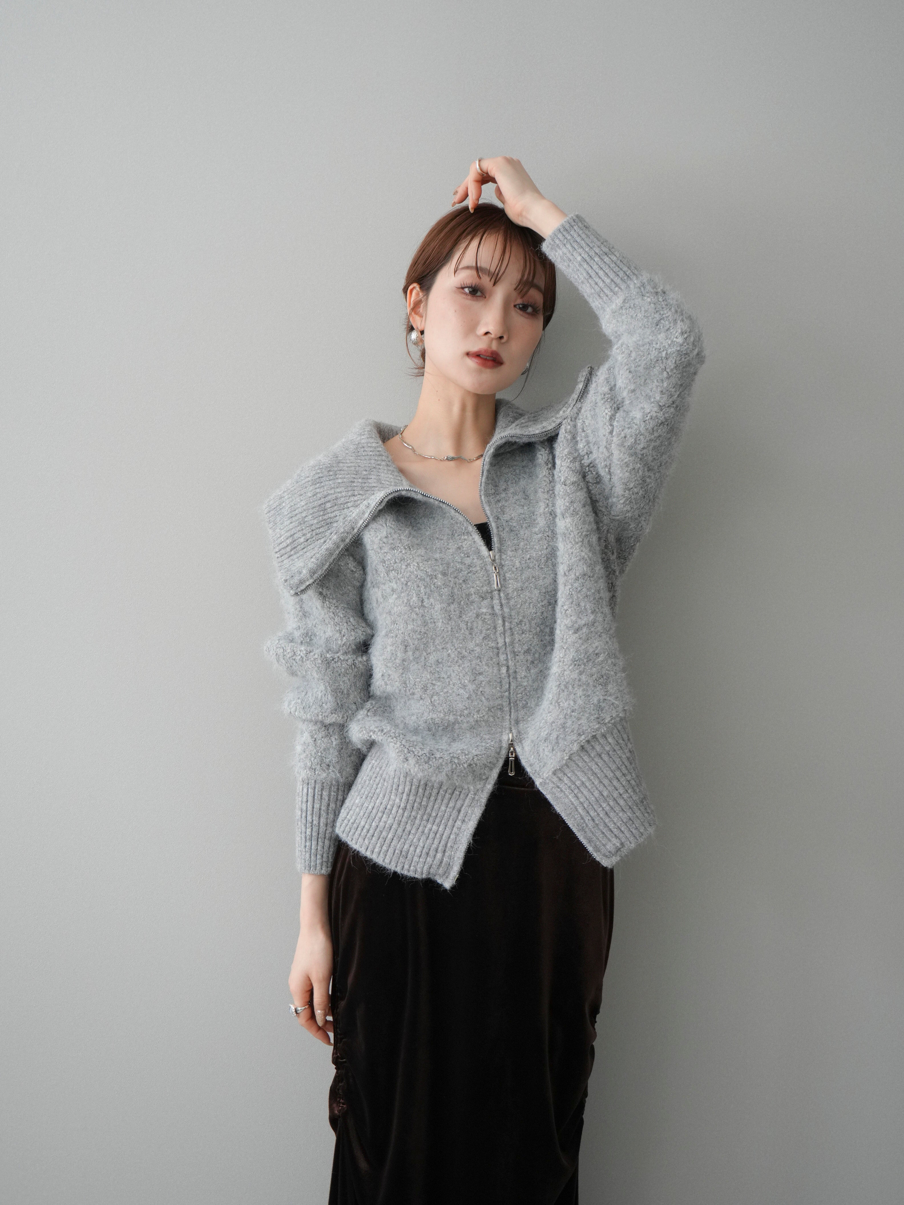 【MD.GRAY】<LOEFF>リブ ハーフスリーブ ニット SLY | FRONT ZIP MARBLE KNIT トップス (ニット ) |SHEL'TTER WEBSTORE