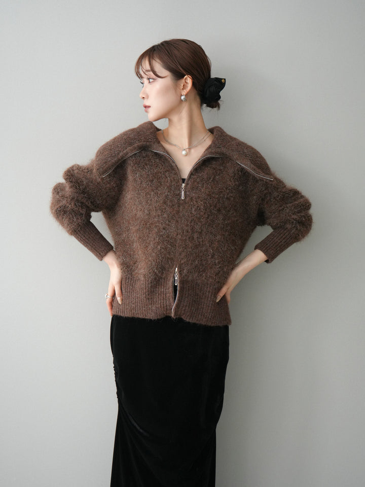[SET]リブ襟ブークレZIPニットカーディガン+リブ襟ブークレZIPニットカーディガン(2set)