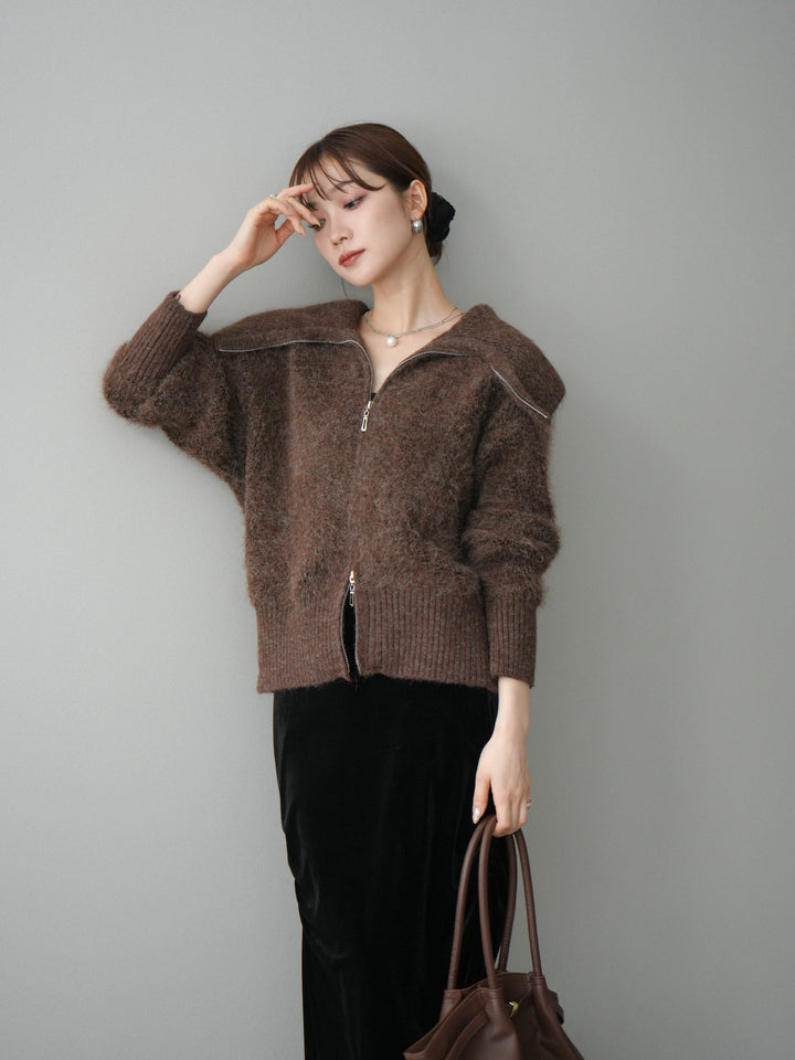 [SET]リブ襟ブークレZIPニットカーディガン+リブ襟ブークレZIPニットカーディガン(2set)