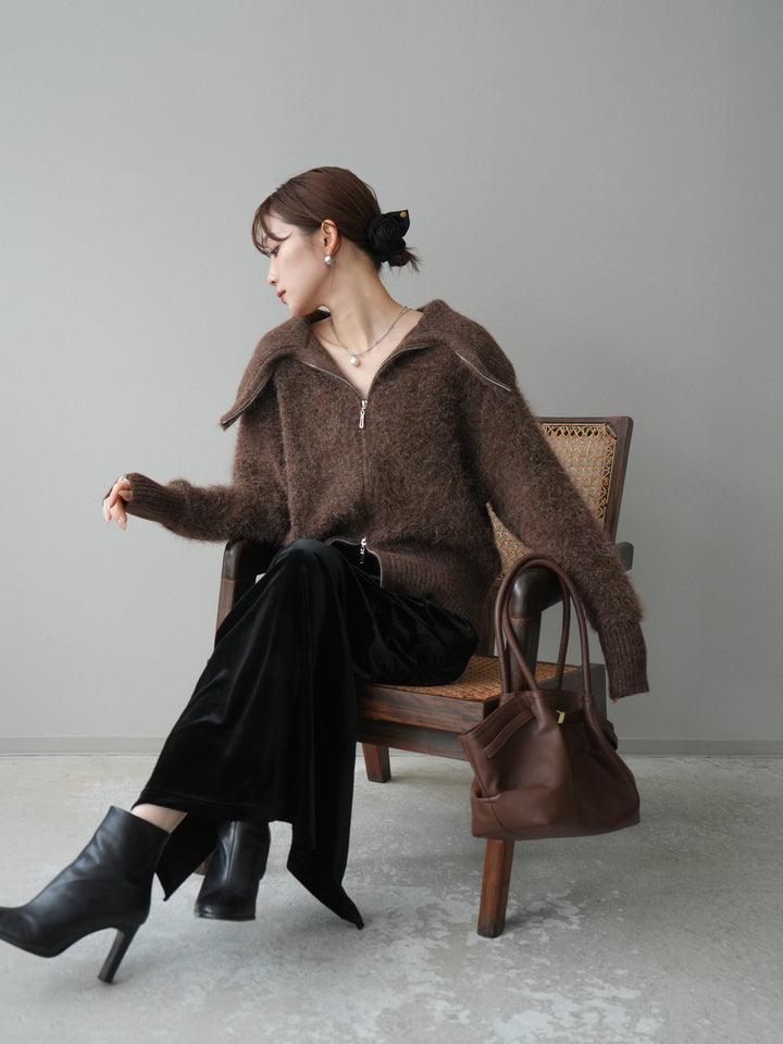 [SET]リブ襟ブークレZIPニットカーディガン+リブ襟ブークレZIPニットカーディガン(2set)