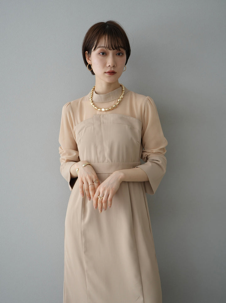 [Pre-order] Decollete sheer dress/beige