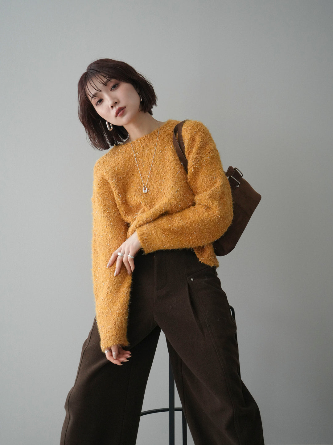 [予約]モールラメミックスヤーンニットプルオーバー/yellow