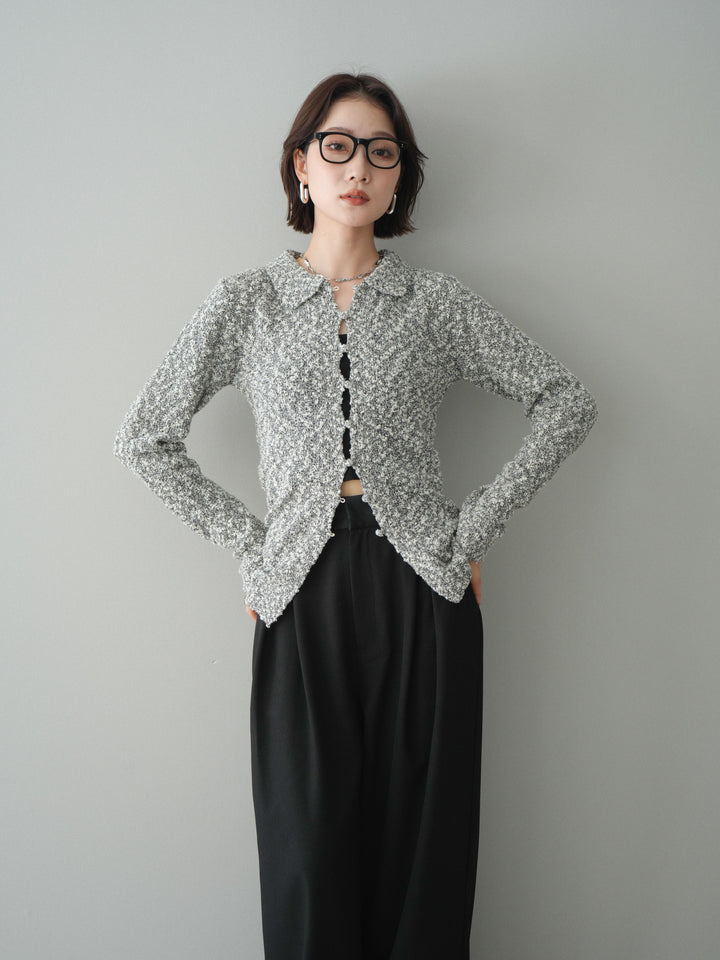 [SET]透かし編みブークレポロニットトップス+透かし編みブークレポロニットトップス(2set)