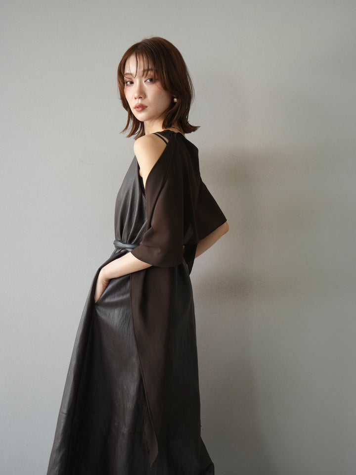 [予約]レザーAラインワンピース/ブラウン