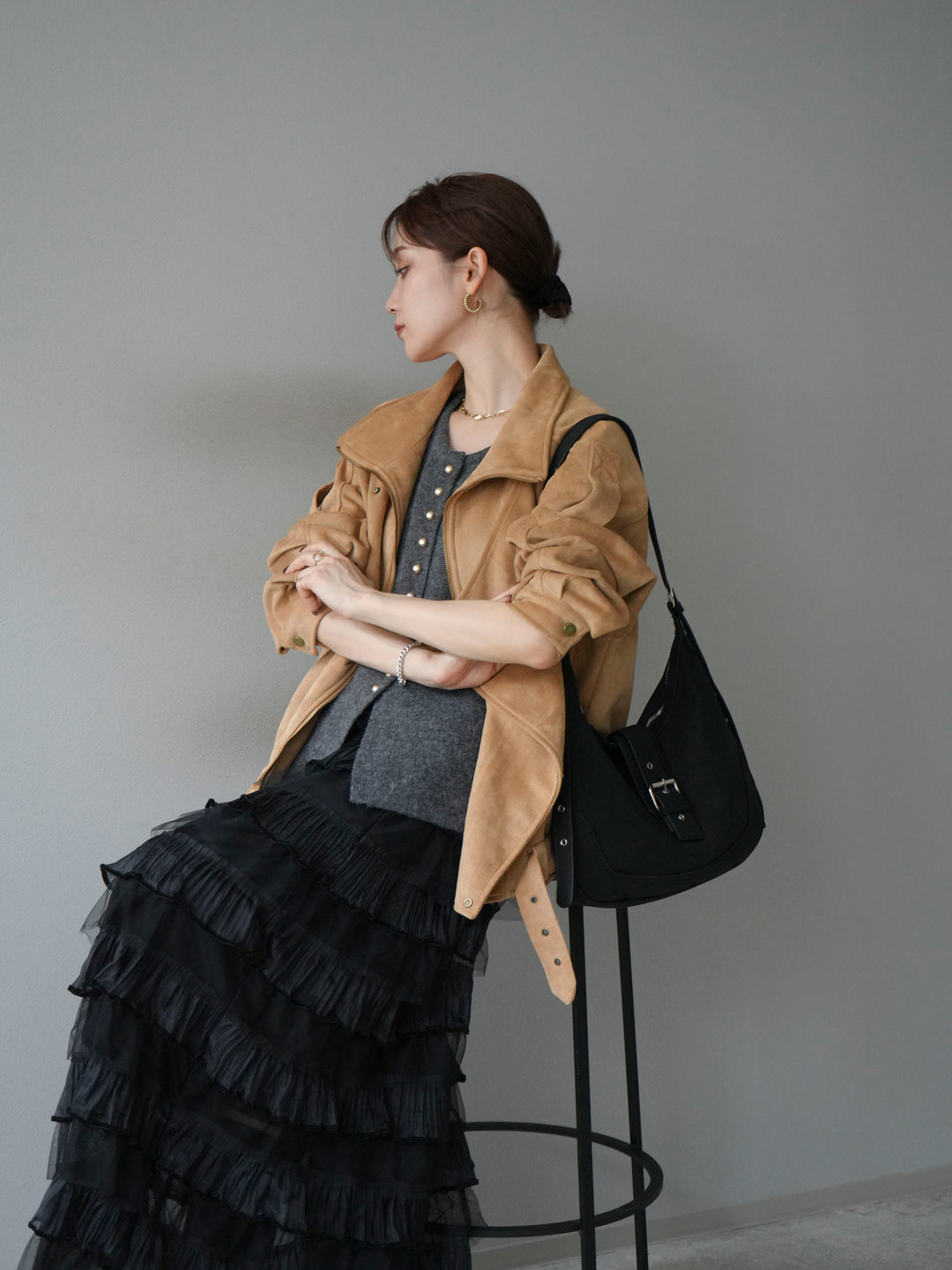 [予約]スエードライダースジャケット/ベージュ