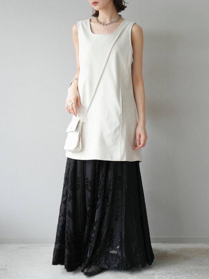 [予約]アンティーク柄フロッキーマキシスカート/ブラック