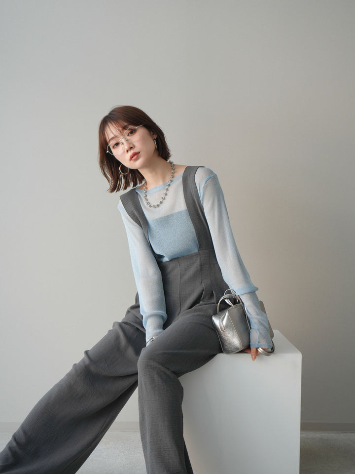 [予約]シボ加工ハイウエストタックサロペット/charcoal