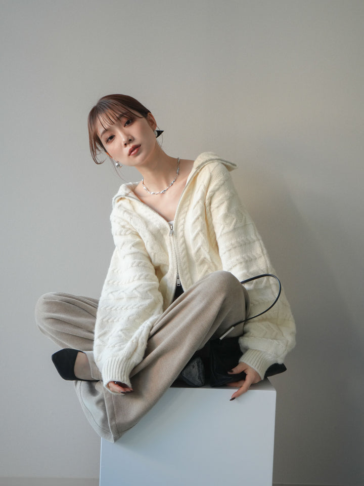 [SET]ケーブル編みハイネックZIPニットカーディガン+選べるアクセセット(2set)