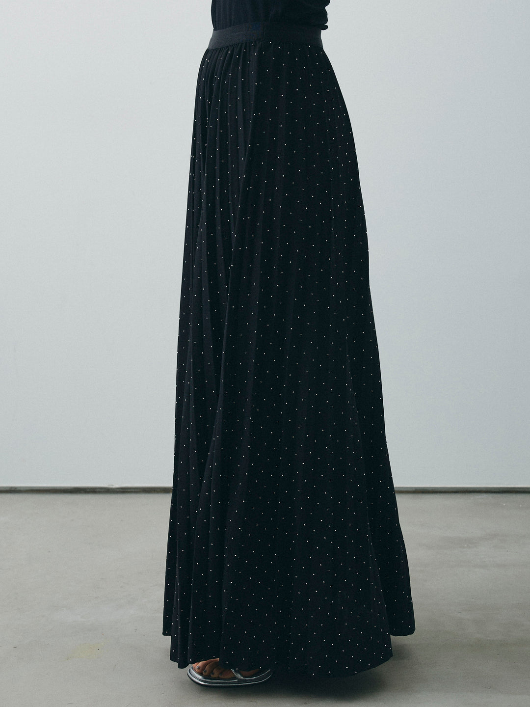 [予約]ラインストーンプリーツスカート/ブラック