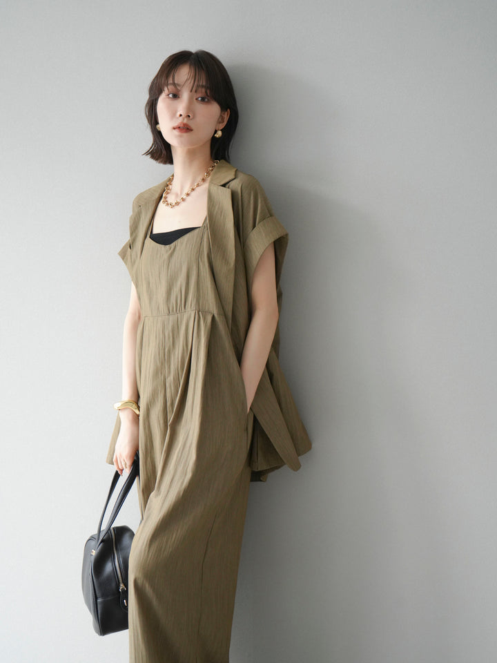 [予約]リネンライクビスチェデザインサロペット/グレージュ