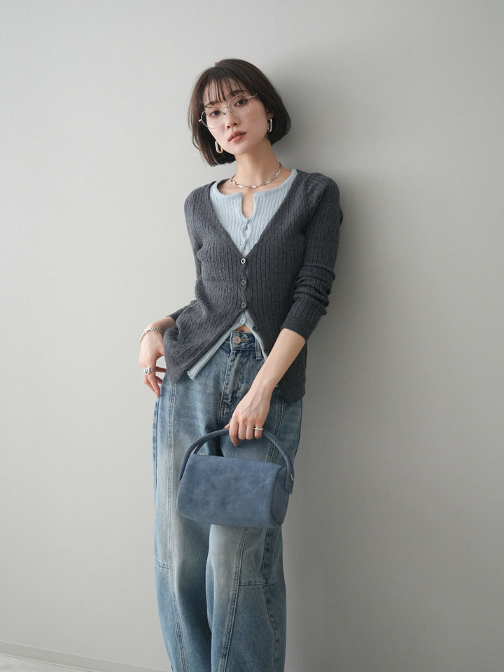 [予約]バイカラーレイヤードニットカーディガン/gray