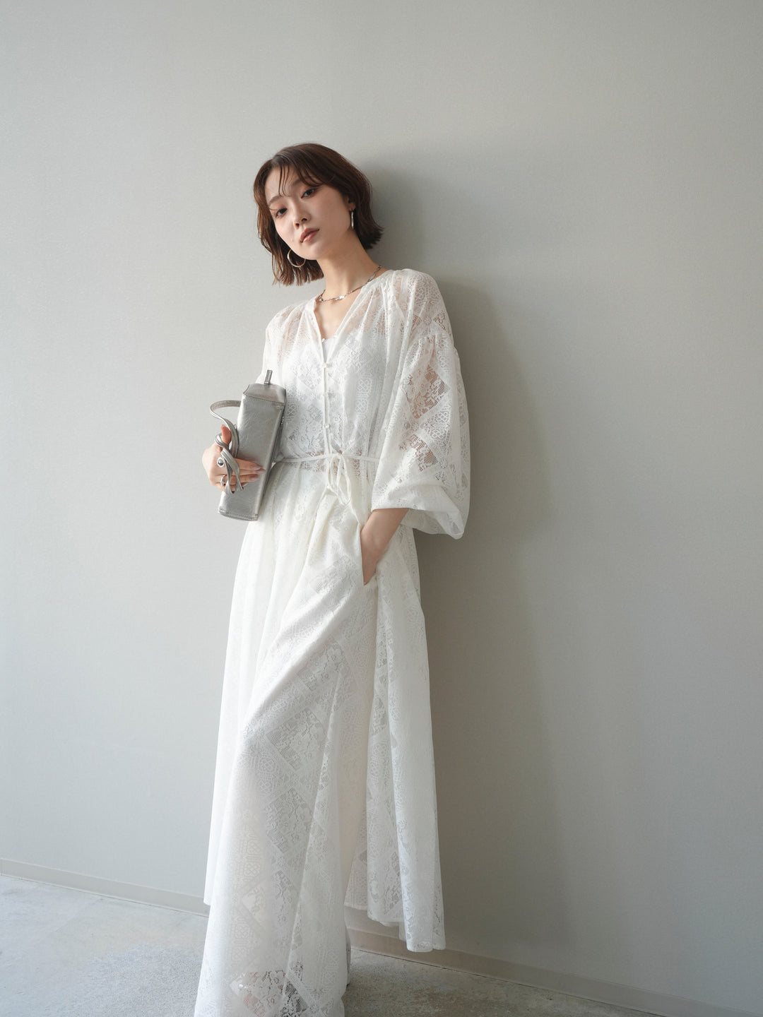 [SET]シアーレースロングガウン+シアーレースイージーパンツ(2set)