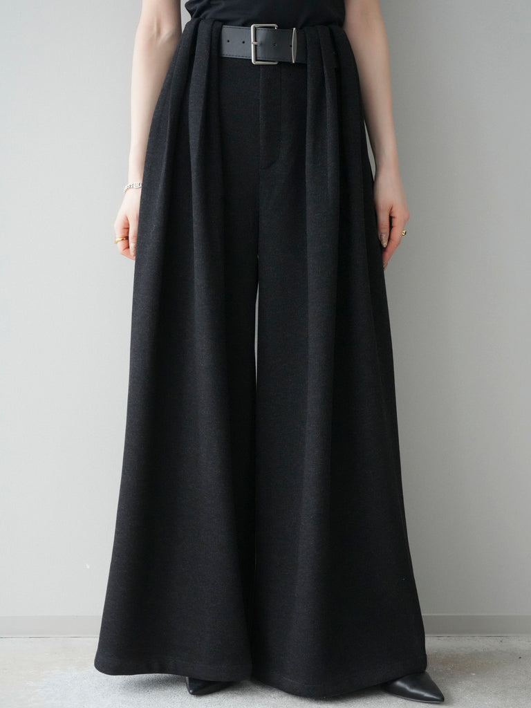 予約]ベルトデザインループウールワイドパンツ(ベルト付)/black – Lumier
