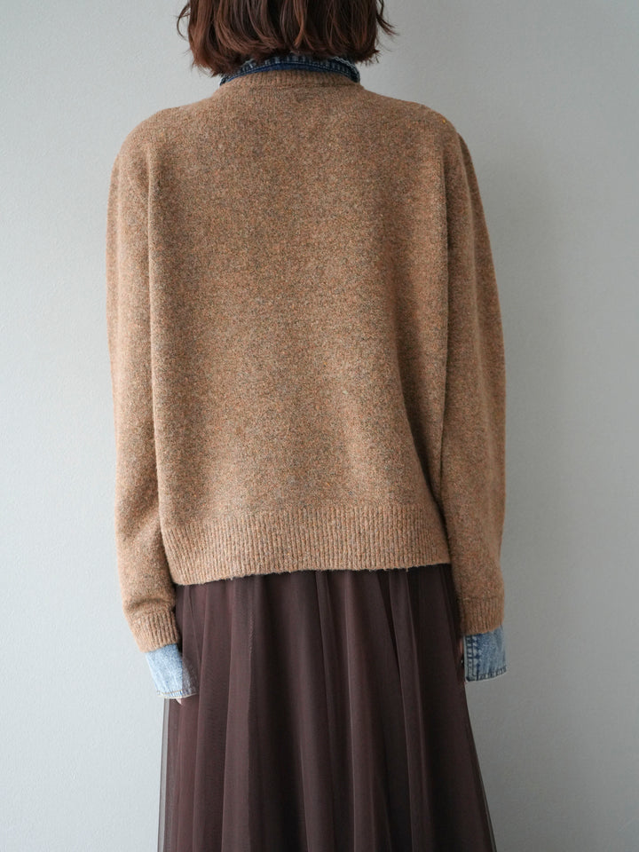 【預購】牛仔領紐扣針織開襟衫/駝色