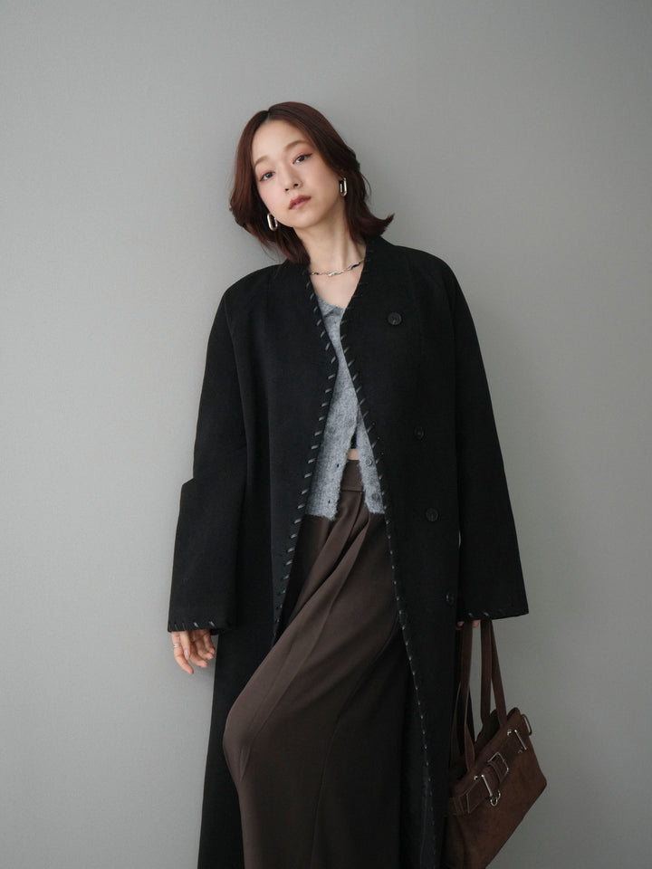 [SET]ハンドステッチ裏中綿ロングコート+テープベルトタックバギーパンツ(2set)