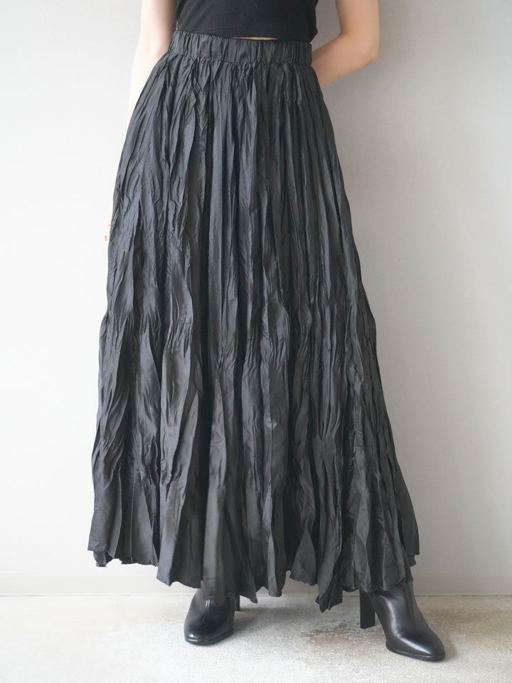 [予約]ワッシャープリーツロングスカート/black