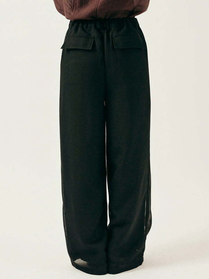 [予約]メッシュタックワイドパンツ/ブラック