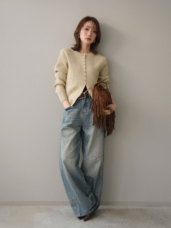 [予約]シルバーボタン畦編みニットカーディガン/ivory