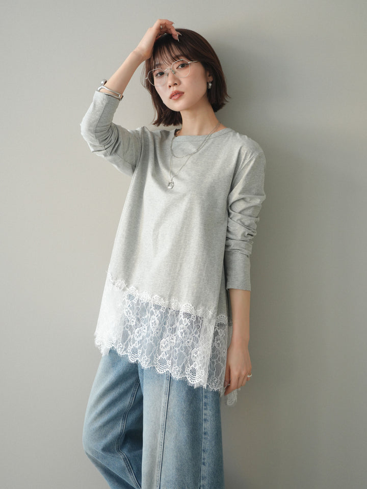 [SET]裾レースロングスリーブTシャツ+選べるアクセセット(2set)