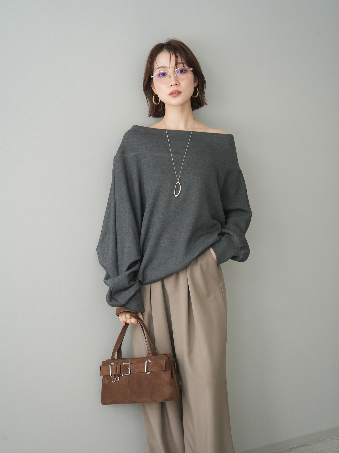 [SET]アシンメトリーオフショルポンチプルオーバー+選べるアクセセット(2set)