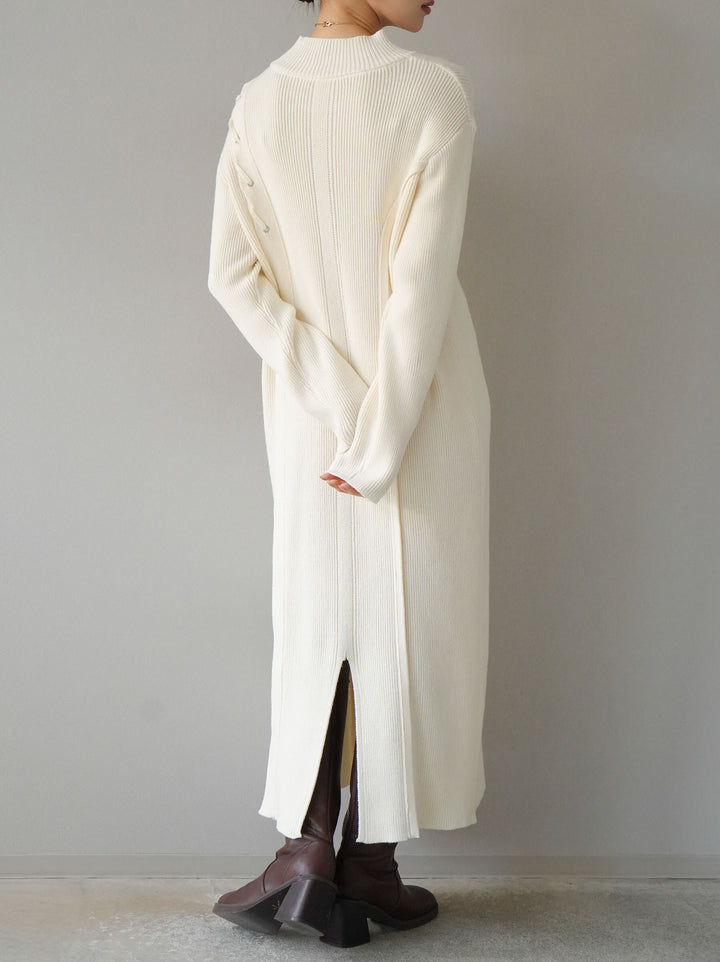 [SET] 不對稱繫帶高領針織連身裙 + 可選飾品套裝 (2套)