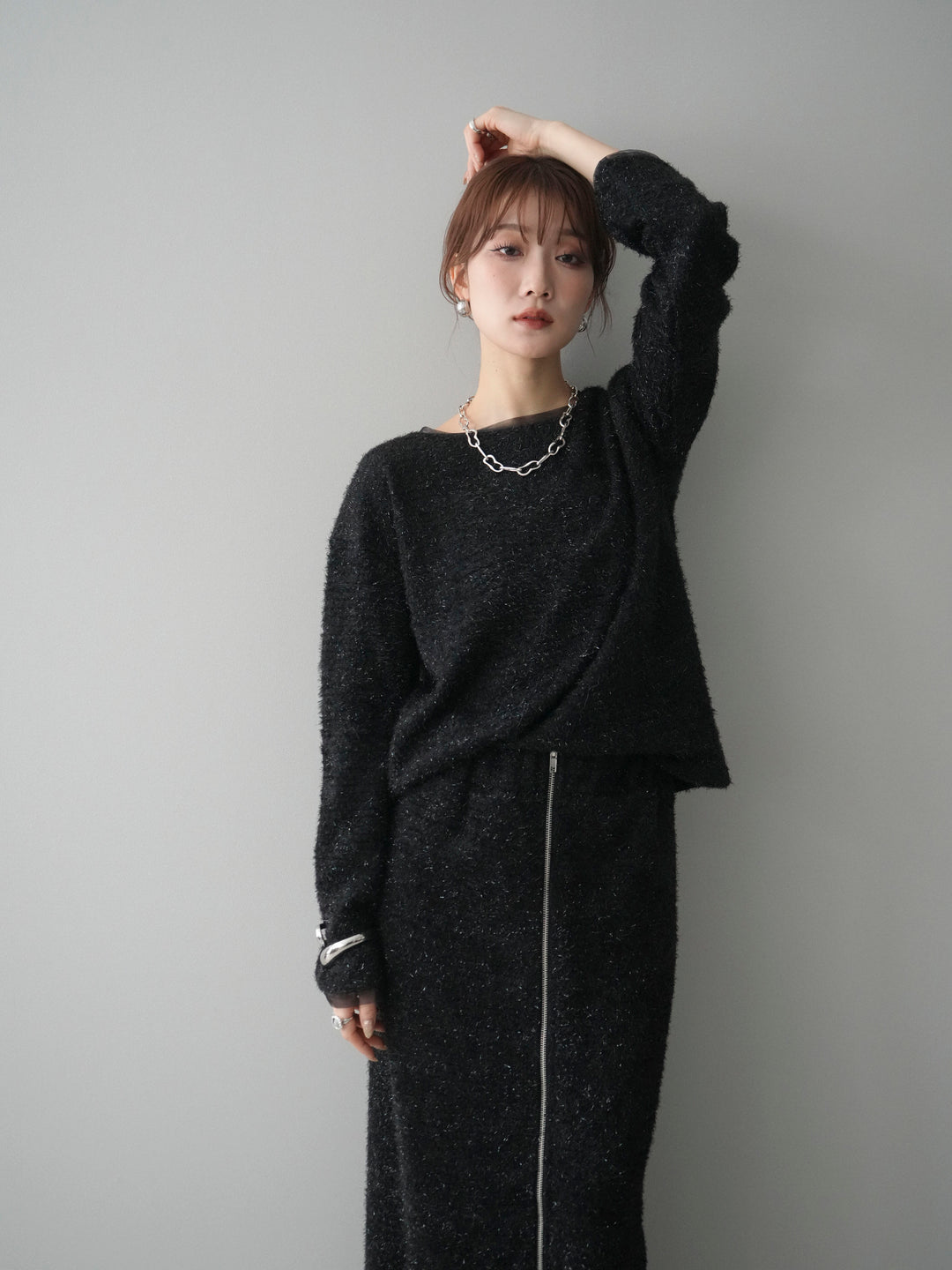 [予約]ラメシャギートップス/black