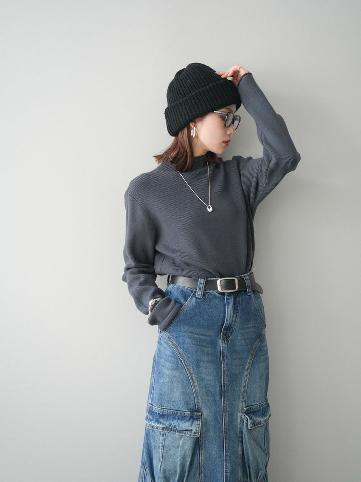 [SET]ボトルネック裾カールリブニットトップス+ボトルネック裾カールリブニットトップス(2set)