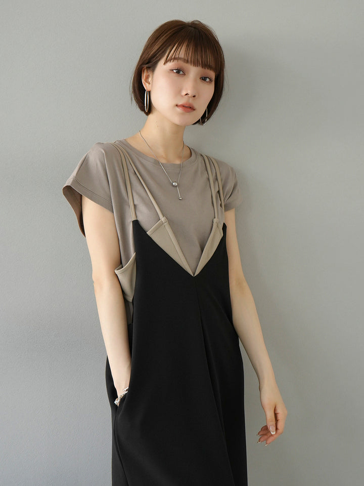 [SET] Bicolor layered design cami dress + French sleeve T-shirt (2 sets)