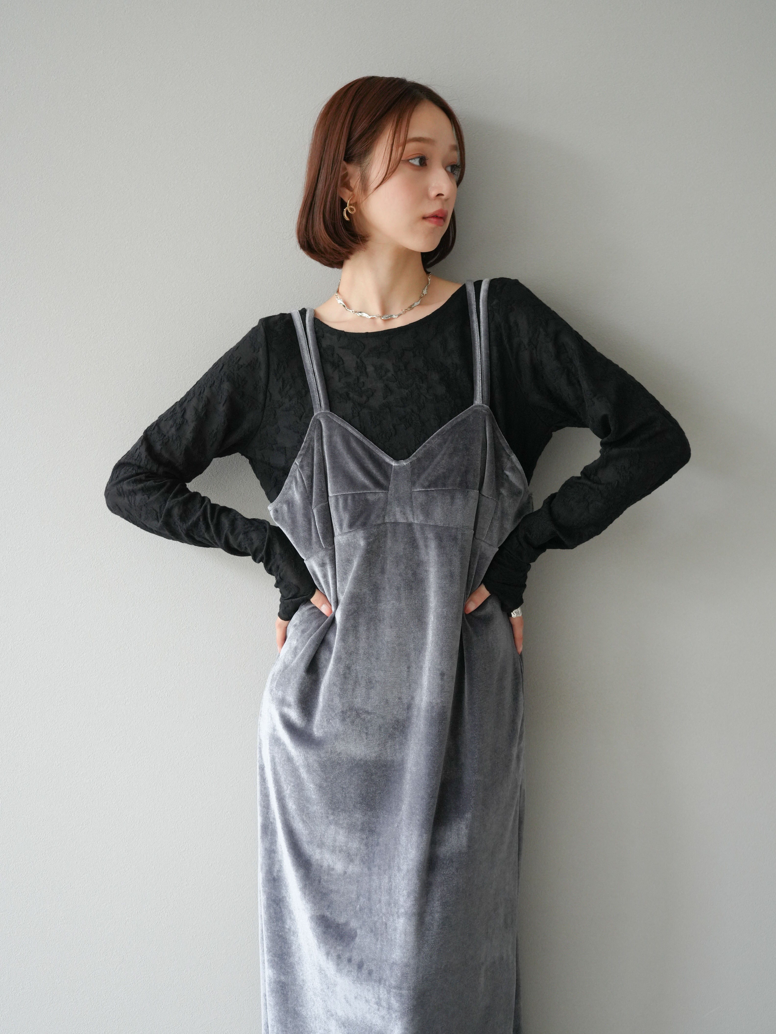ベロアビスチェキャミワンピース ベロアワンピース ロング グレー Lumier 予約]ベロアビスチェキャミワンピース/グレー – Lumier