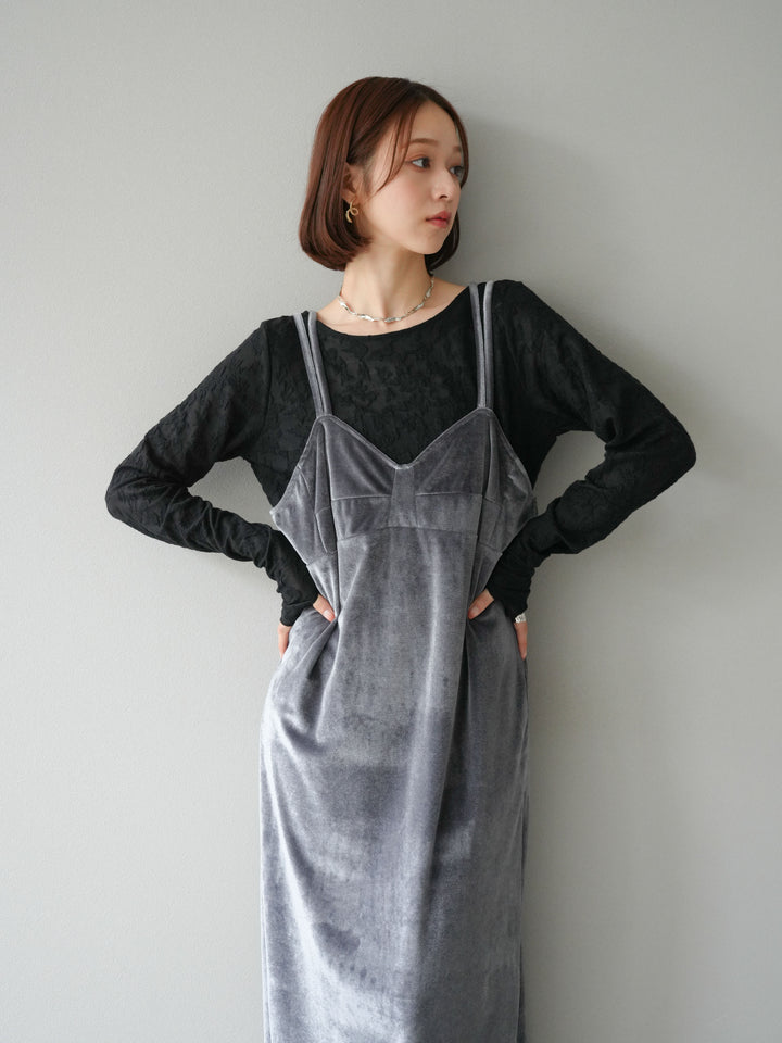 [予約]ベロアビスチェキャミワンピース/グレー