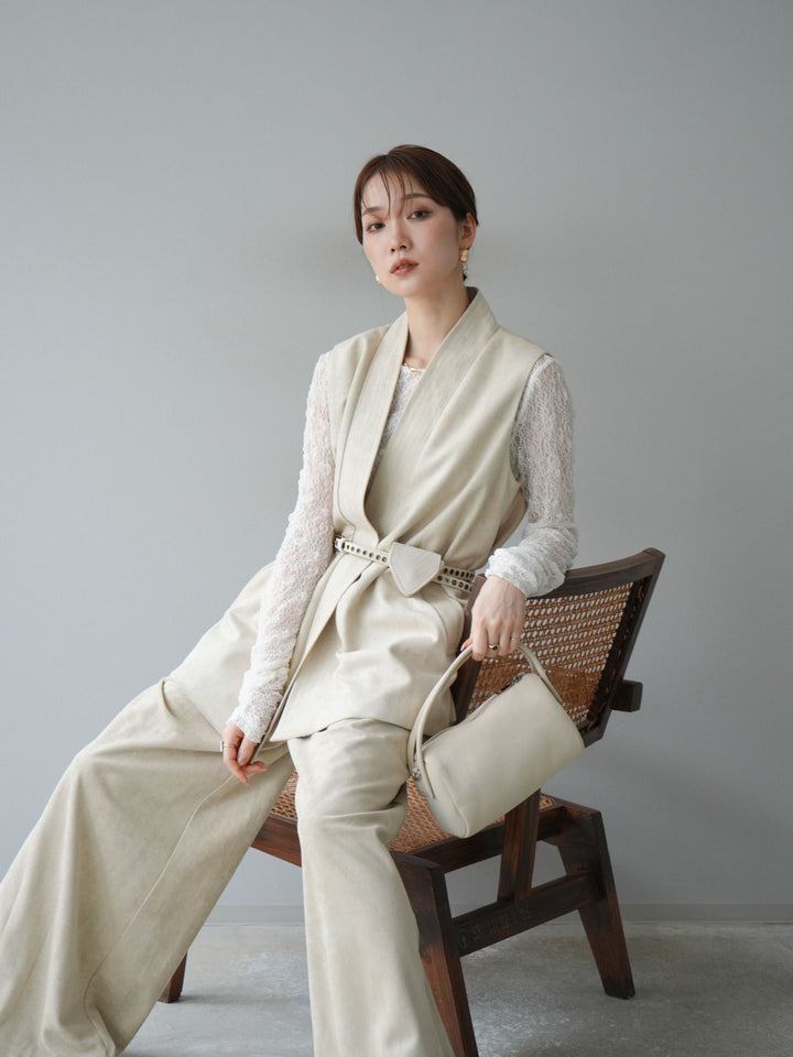 [SET]ポーチベルト付スウェードジレ×パンツSET UP(2set)