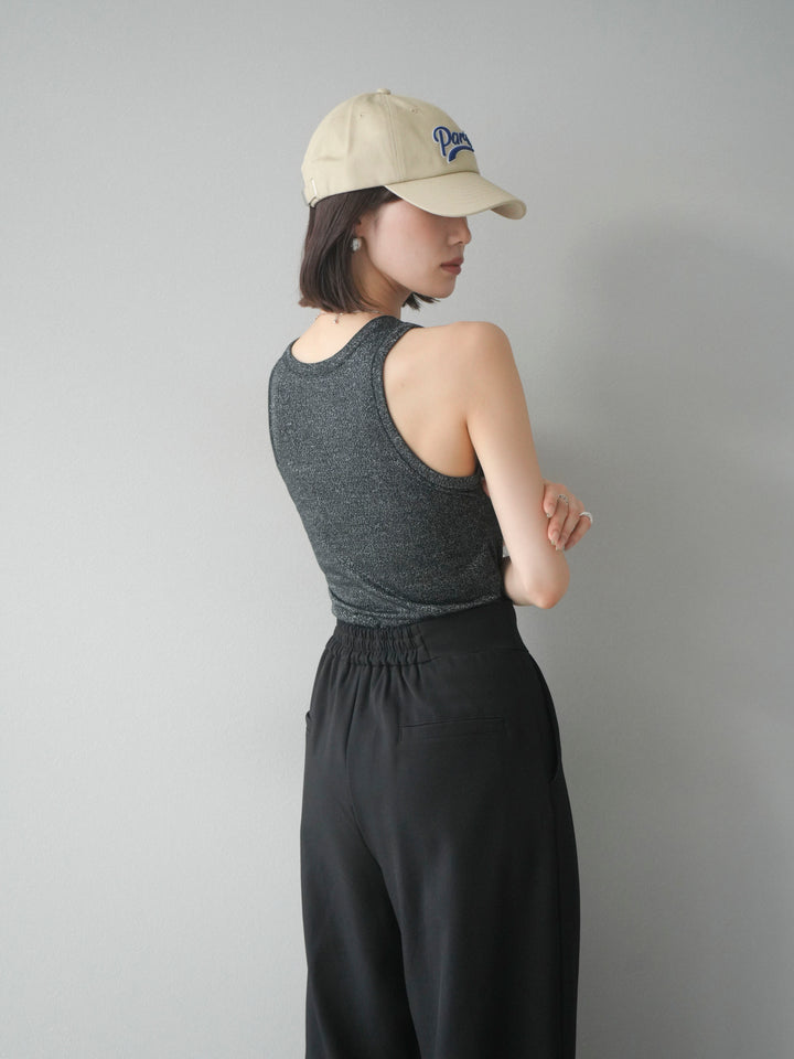 [予約]カップ付きラメアメスリブラトップ/ブラック