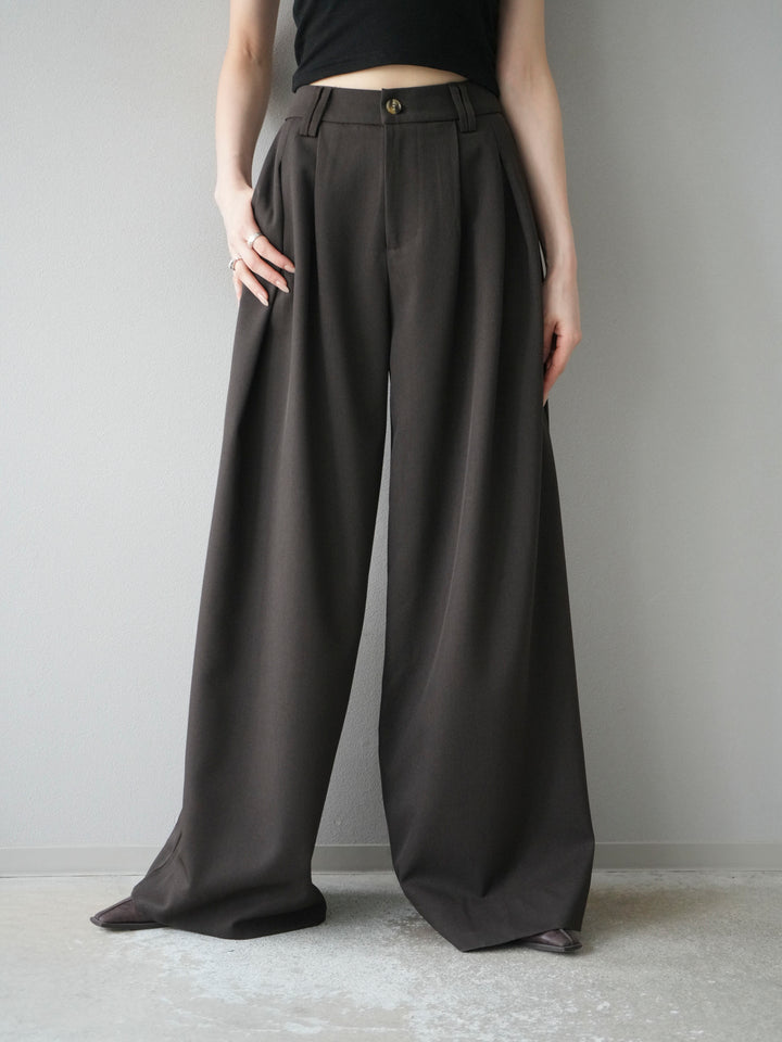 [予約]ダブルタックワイドパンツ/ブラウン