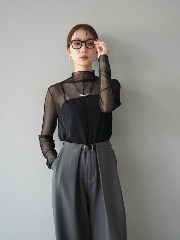 [予約]シアーパイピングカットソー/ブラック×ブラック