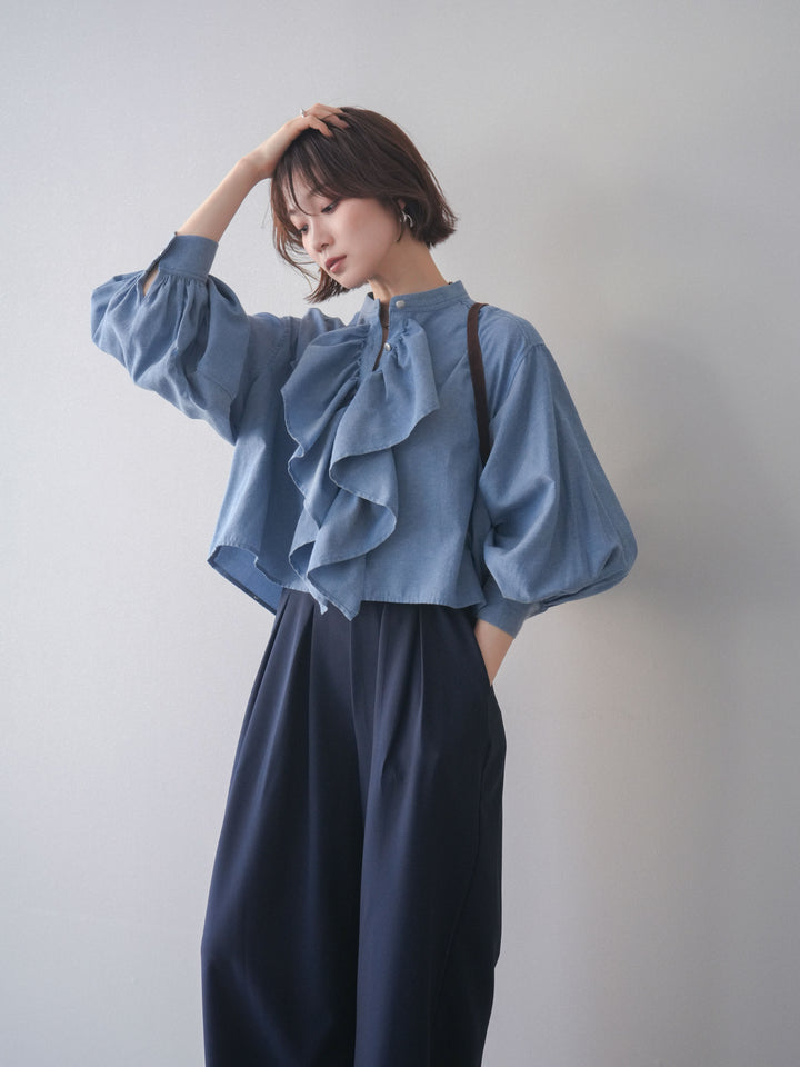 [SET]ラッフルフレアショートブラウス+ラッフルフレアショートブラウス(2set)