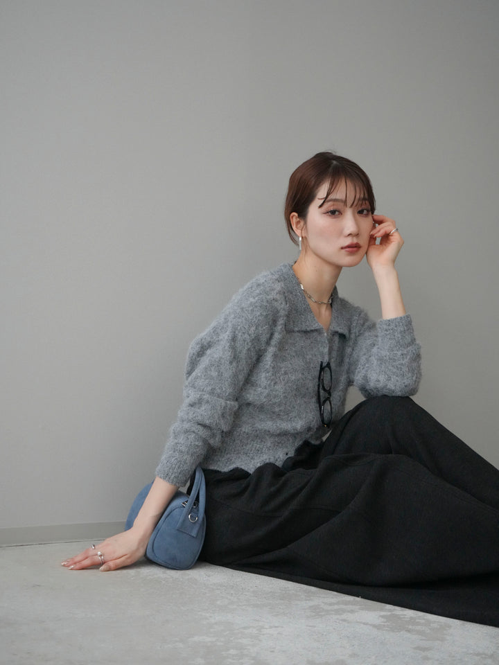 [予約]モヘア衿付きボタンプルオーバー/charcoal