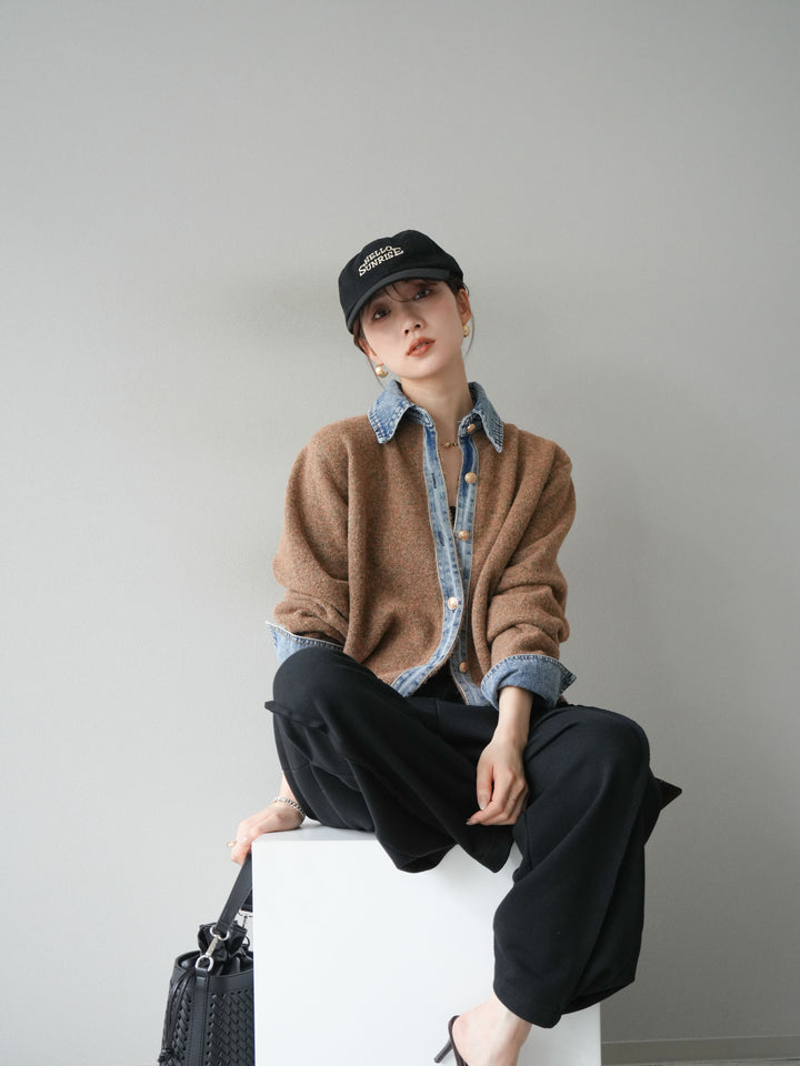 【着回しセット】[SET]デニム襟ボタンニットカーディガン+デニム襟ボタンニットカーディガン+2WAYデザインスウェットパンツ(3set)