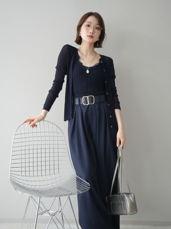 [予約]インナーレースキャミソール＆カーディガンアンサンブル/navy