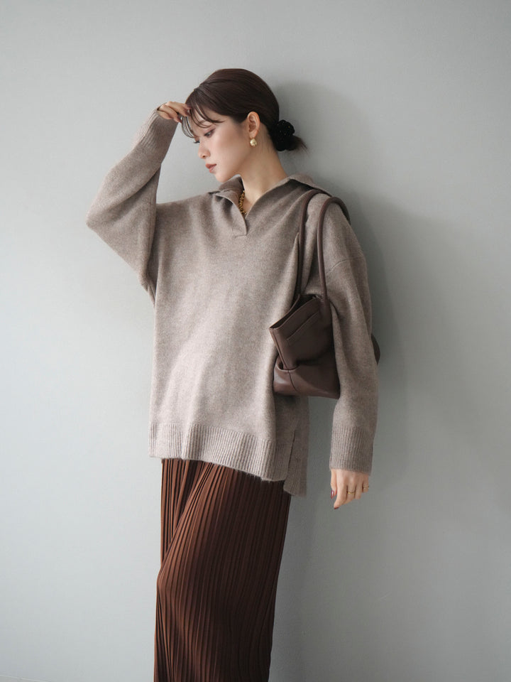 [予約]スキッパーオーバーニットプルオーバー/greige