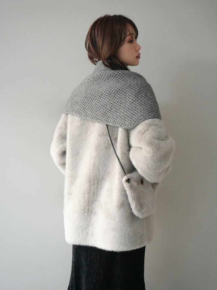 [予約]バッグ付エコファーノーカラーコート/gray