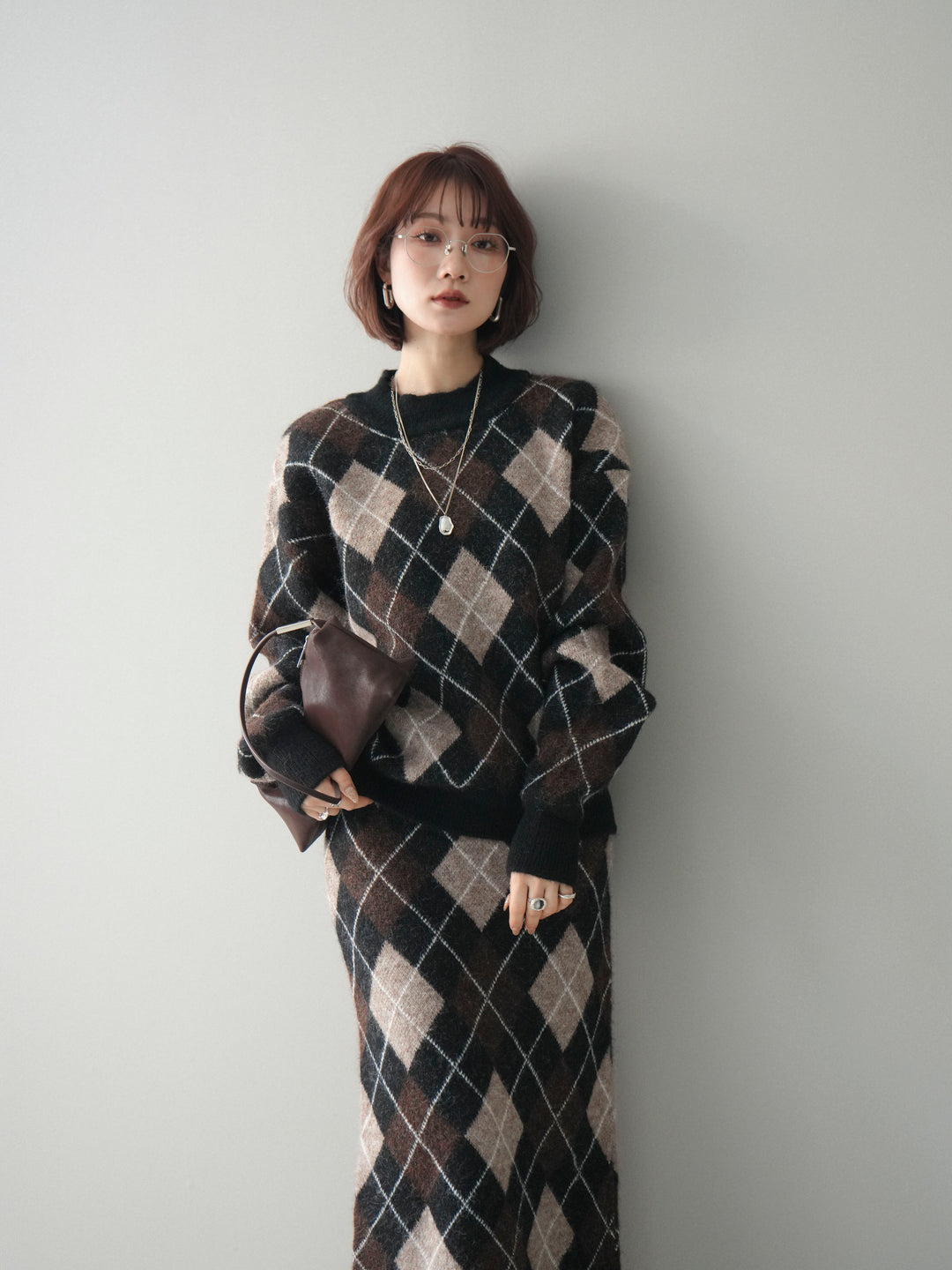 [SET]アーガイルニットプルオーバー&ロングスカートSET UP(2set)