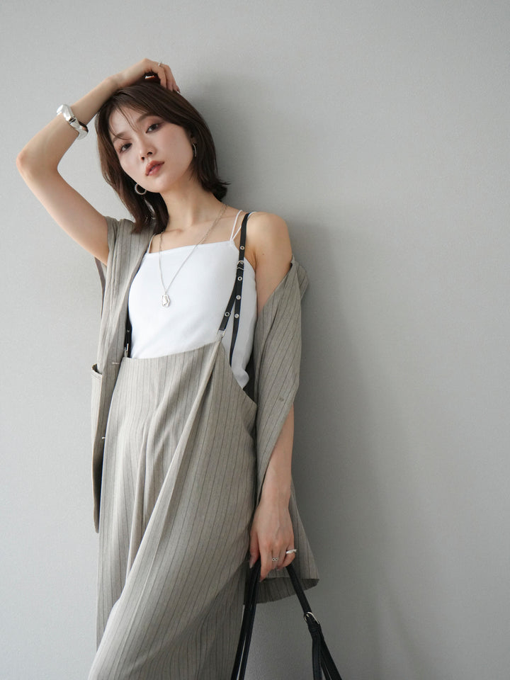 【着回しセット】[SET]ヘリンボーンストライプジレ+シアー切替ベロアトップス+ヘリンボーンストライプサロペット(3set)