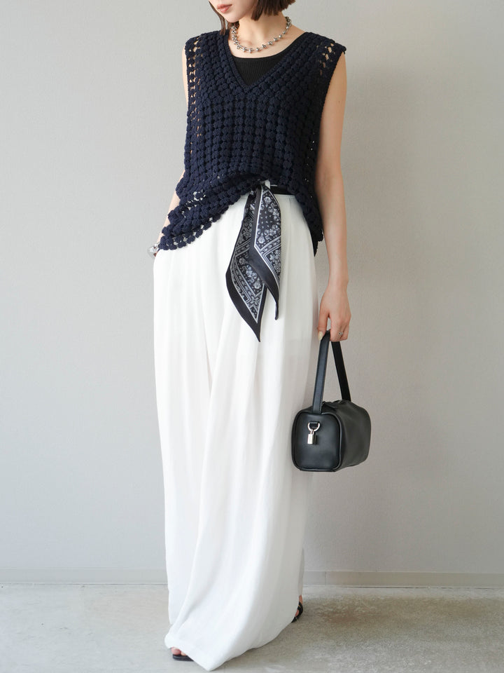 [予約]スカーフベルト付3タックワイドパンツ/オフ