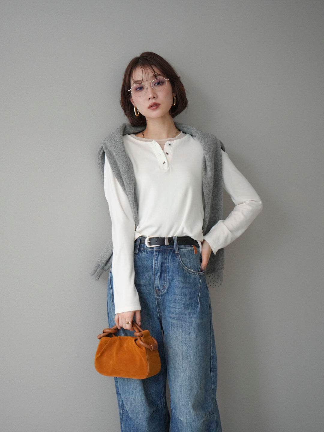 [予約]チュールレイヤードヘンリーネックカットソー/ivory