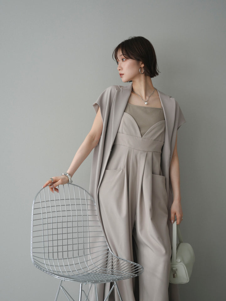 [予約]フレンチスリーブロングジレ/greige